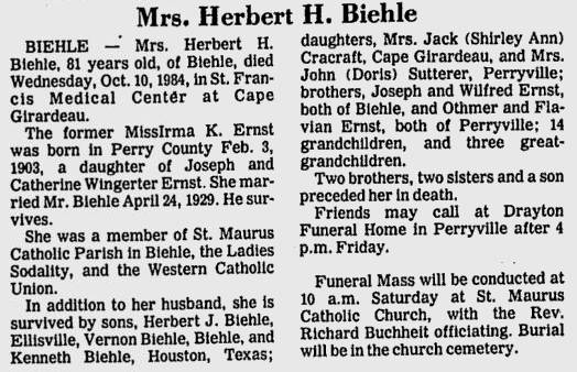 Biehle, Irma Katherine (nee Ernst)