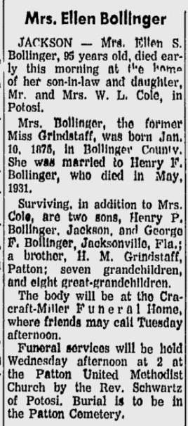 Bollinger, Ellen Sarah (nee Grindstaff)