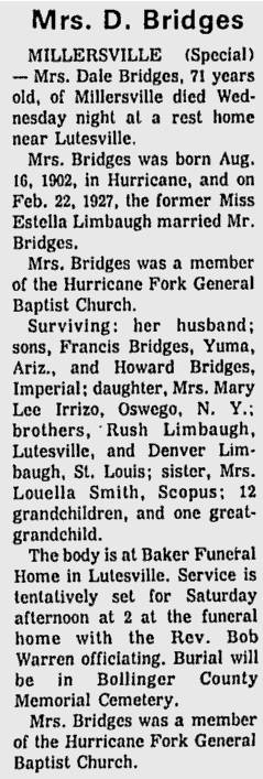 Bridges, Estella Maude (nee Limbaugh)