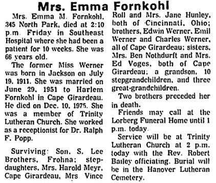 Fornkohl, Emma Marie (nee Warner)