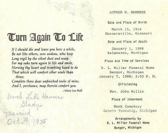 Obit - Luther William Hanners