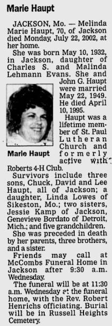 Haupt, Melinda Marie (nee Evans)