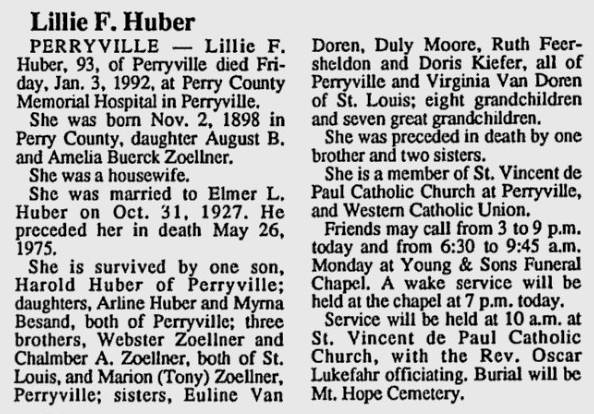 Huber, Lillian "Lillie" Franciska (nee Zoellner)