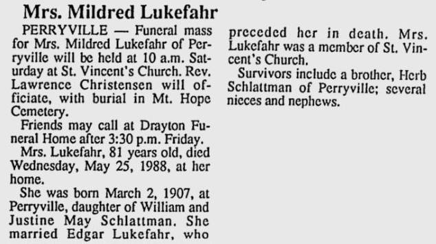 Lukefahr, Mildred Mary (nee Schlattman)