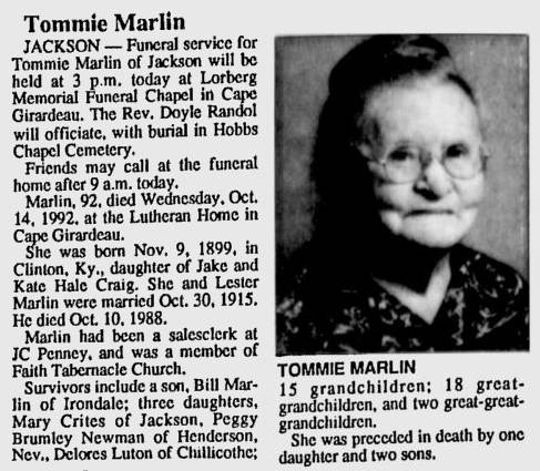 Marlin, Tommie (nee Craig)